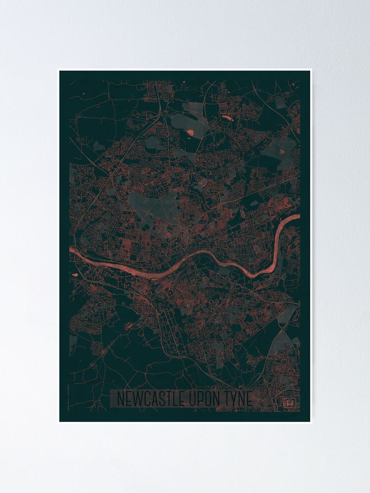 Alternate view of Newcastle upon Tyne Map Red Poster