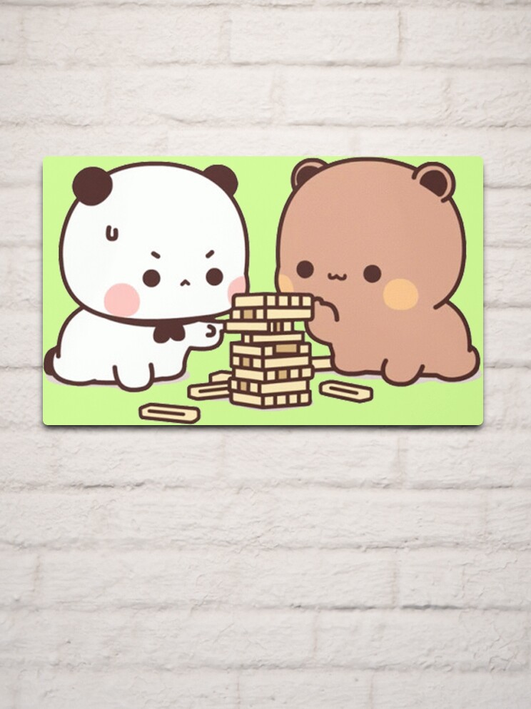 Cute Bubu And Dudu Are Playing Wooden Blocks | Metal Print