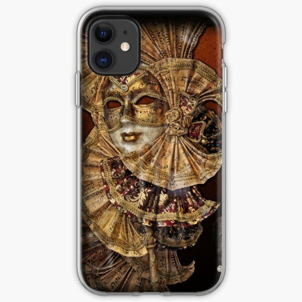 Venetian beautiful golden mask with musical notes decorations iPhone Soft Case
