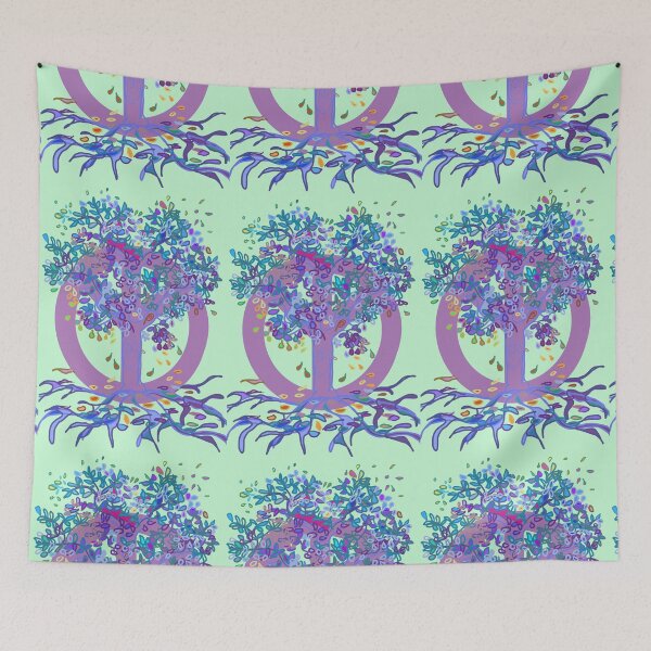 Item preview, Tree of Life PEACE Tree pink, aqua and green  designed and sold by MonicaArtist.