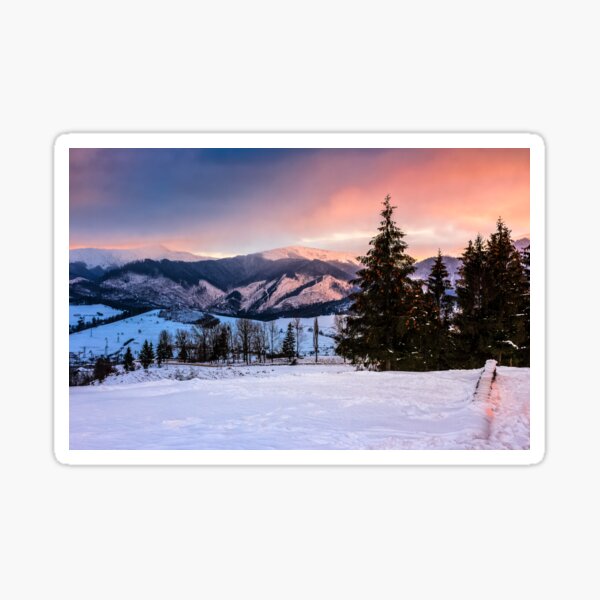 red winter sunset in mountains Sticker