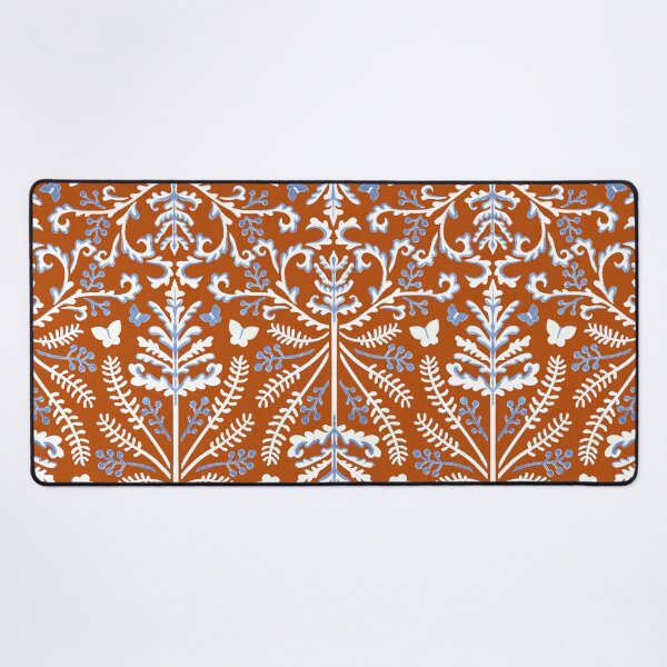 Item preview, Tangerine, Blue & White Grass Demask  designed and sold by TigaTiga.
