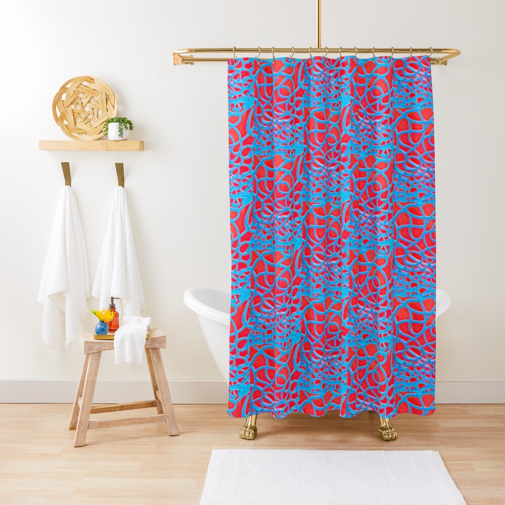 Red and Turquoise Maze - Abstract Art Photography Shower Curtain