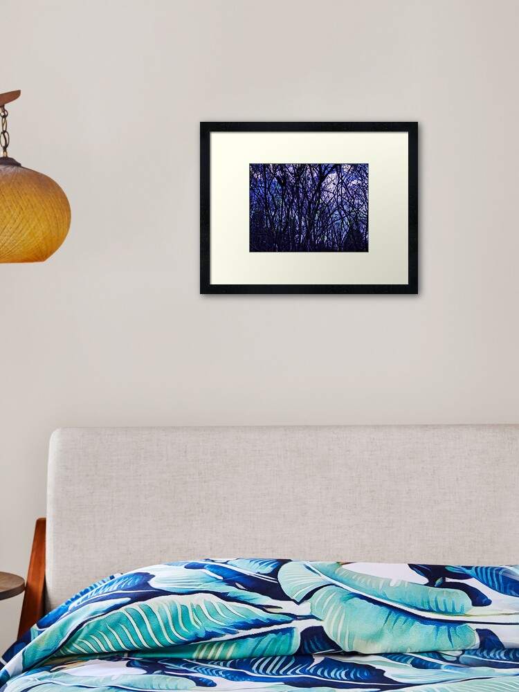 Thumbnail 1 of 7, Framed Art Print, Dark Purple Forest - Purple Blue and Black Bare Tree Landscape designed and sold by OneDayArt.
