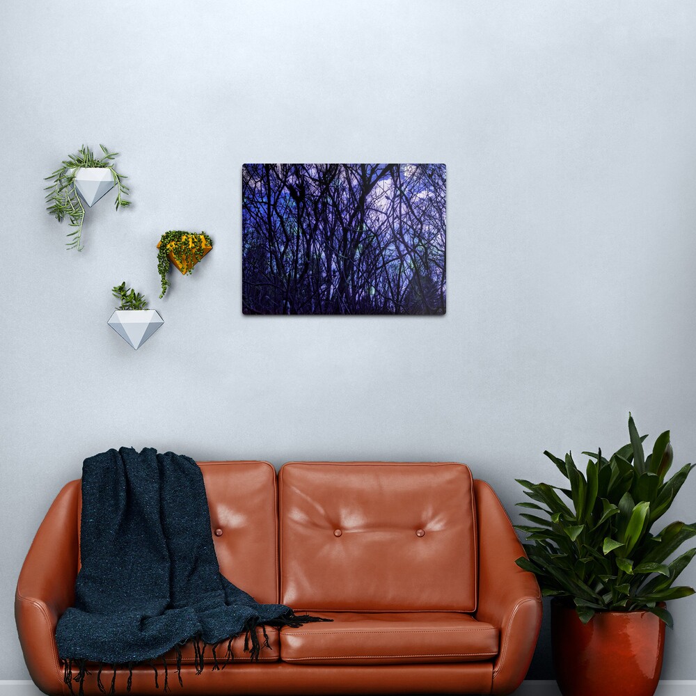 Dark Purple Forest - Purple Blue and Black Bare Tree Landscape Metal Print