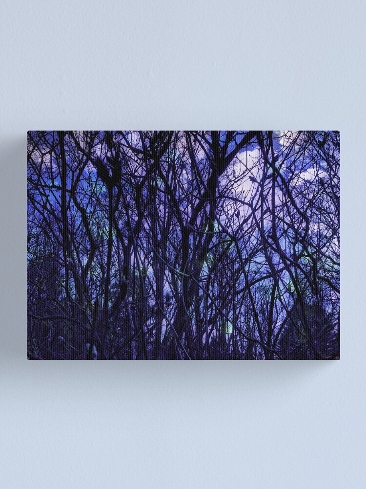 Thumbnail 1 of 3, Canvas Print, Dark Purple Forest - Purple Blue and Black Bare Tree Landscape designed and sold by OneDayArt.
