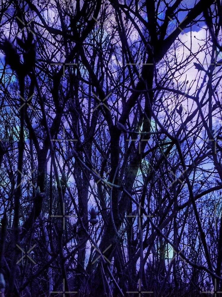 Dark Purple Forest - Purple Blue and Black Bare Tree Landscape by OneDayArt