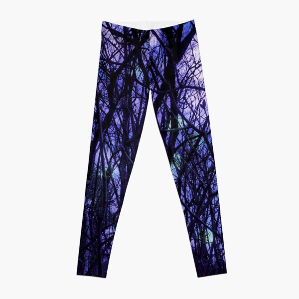 Dark Purple Forest - Purple Blue and Black Bare Tree Landscape Leggings