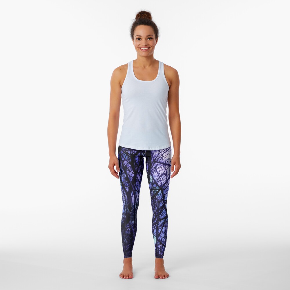 Dark Purple Forest - Purple Blue and Black Bare Tree Landscape Leggings