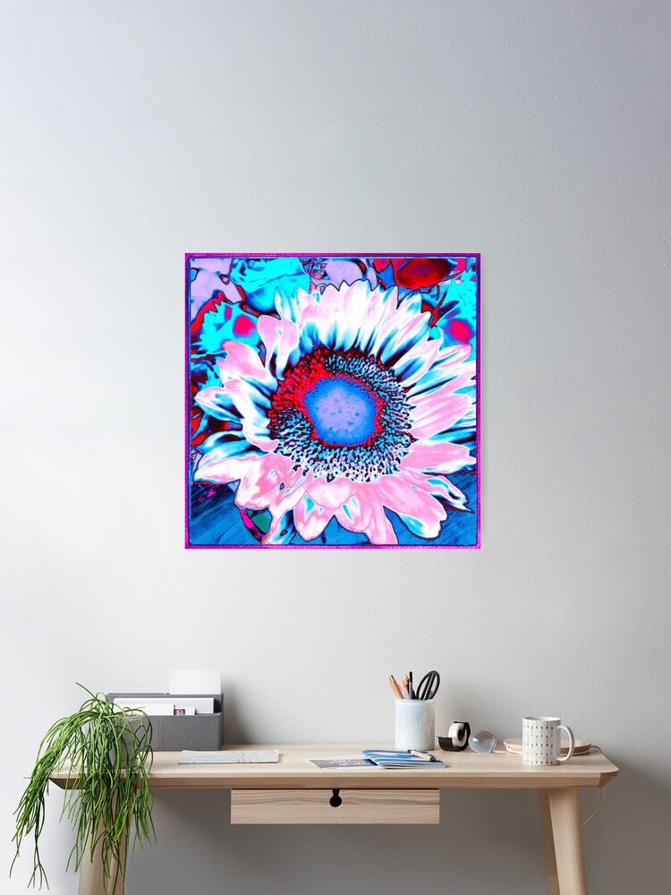 Thumbnail 1 of 3, Poster, Iced Sunflower - Pink Purple White Blue Flower - Floral Design designed and sold by OneDayArt.