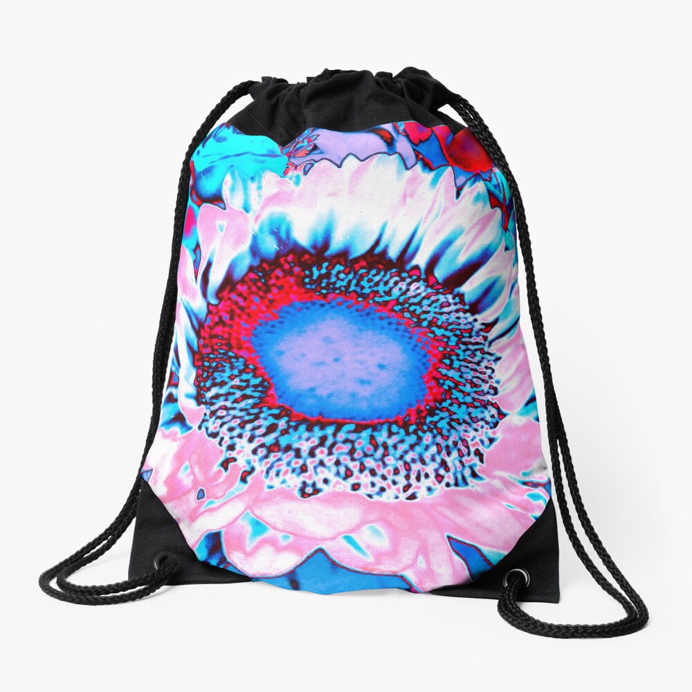 Iced Sunflower - Pink Purple White Blue Flower - Floral Design Drawstring Bag