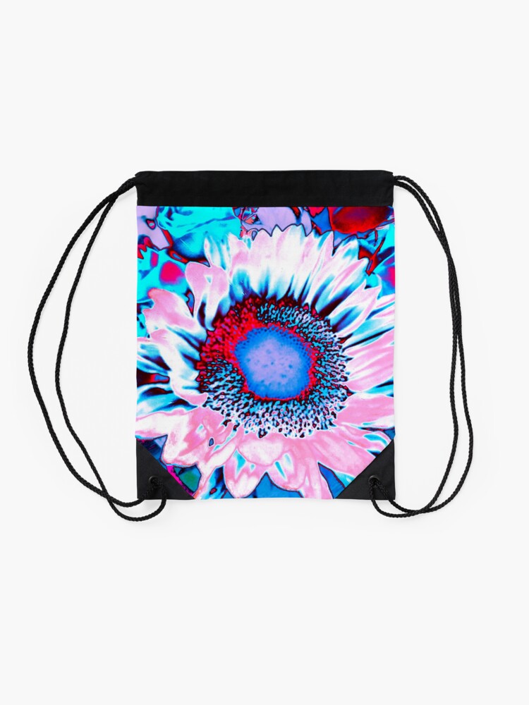 Alternate view of Iced Sunflower - Pink Purple White Blue Flower - Floral Design Drawstring Bag
