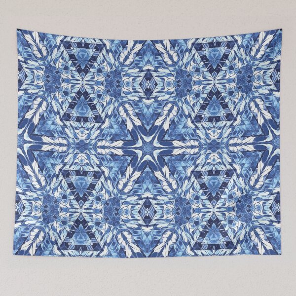 Item preview, repeating creative pattern and design hexagonal kaleidoscopic style in shades of BLUE designed and sold by mister-john.