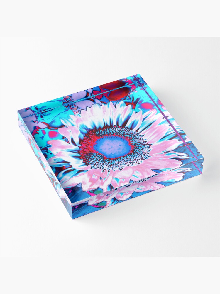 Alternate view of Iced Sunflower - Pink Purple White Blue Flower - Floral Design Acrylic Block