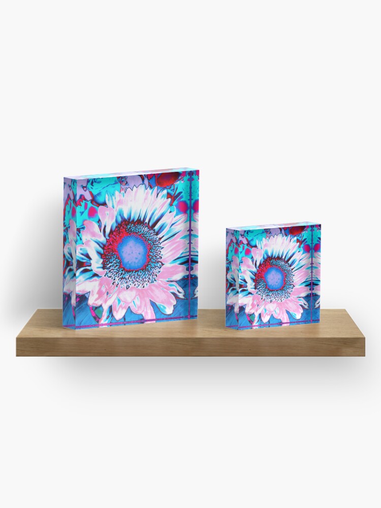 Alternate view of Iced Sunflower - Pink Purple White Blue Flower - Floral Design Acrylic Block