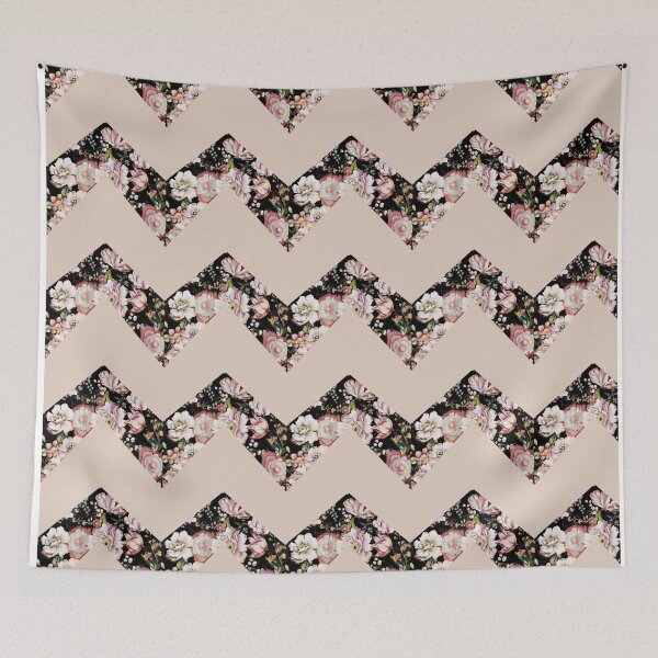 Item preview, preppy modern vintage flowers cottagecore chevron black floral designed and sold by LEILA ART SPACE.