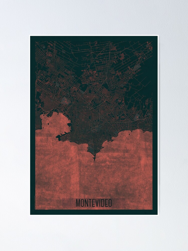 Thumbnail 2 of 3, Poster, Montevideo Map Red designed and sold by HubertRoguski.