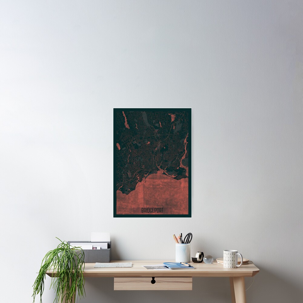 Bridgeport Map Red Poster