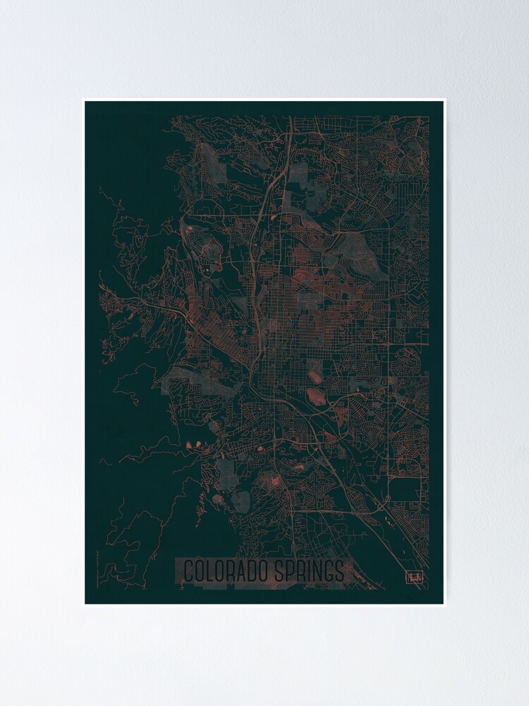 Thumbnail 2 of 3, Poster, Colorado Springs Map Red designed and sold by HubertRoguski.