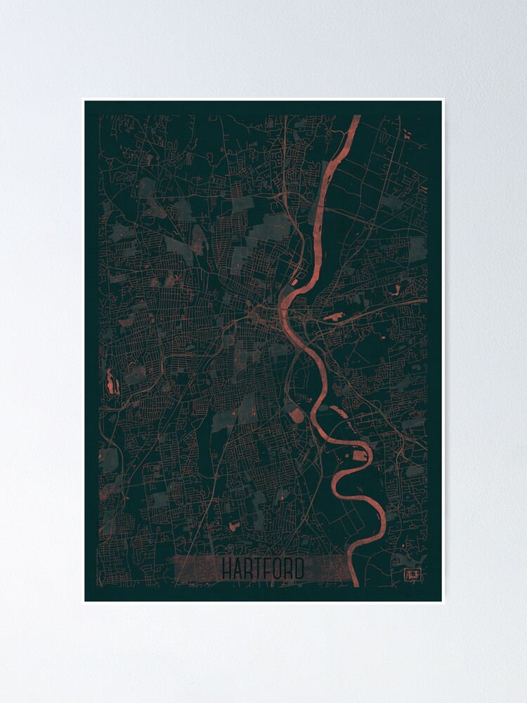 Thumbnail 2 of 3, Poster, Hartford Map Red designed and sold by HubertRoguski.