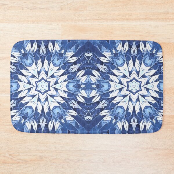 Item preview, geometric snowflake pattern and design hexagonal kaleidoscopic style in shades of BLUE designed and sold by mister-john.