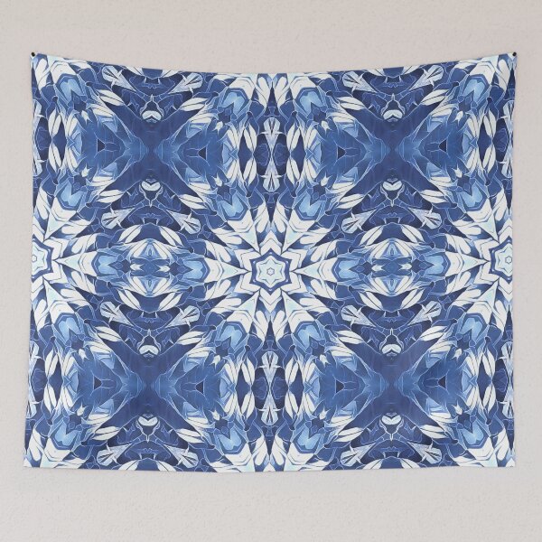 Item preview, geometric snowflake pattern and design hexagonal kaleidoscopic style in shades of BLUE designed and sold by mister-john.