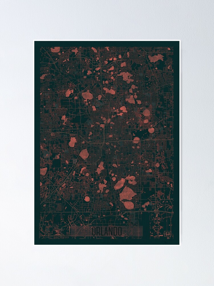 Thumbnail 2 of 3, Poster, Orlando Map Red designed and sold by HubertRoguski.
