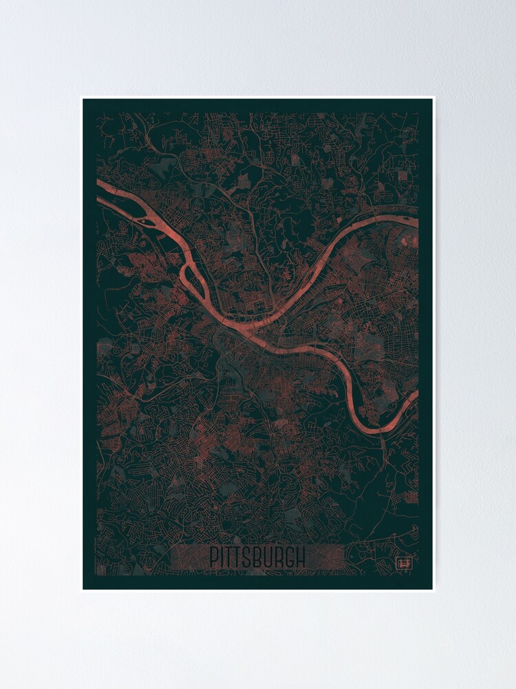 Alternate view of Pittsburgh Map Red Poster