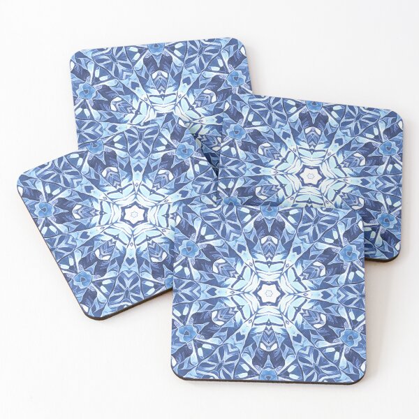 Item preview, pure geometric snowflake pattern and design hexagonal kaleidoscopic style in shades of BLUE designed and sold by mister-john.