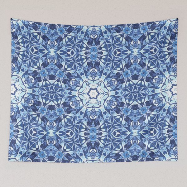 Item preview, pure geometric snowflake pattern and design hexagonal kaleidoscopic style in shades of BLUE designed and sold by mister-john.