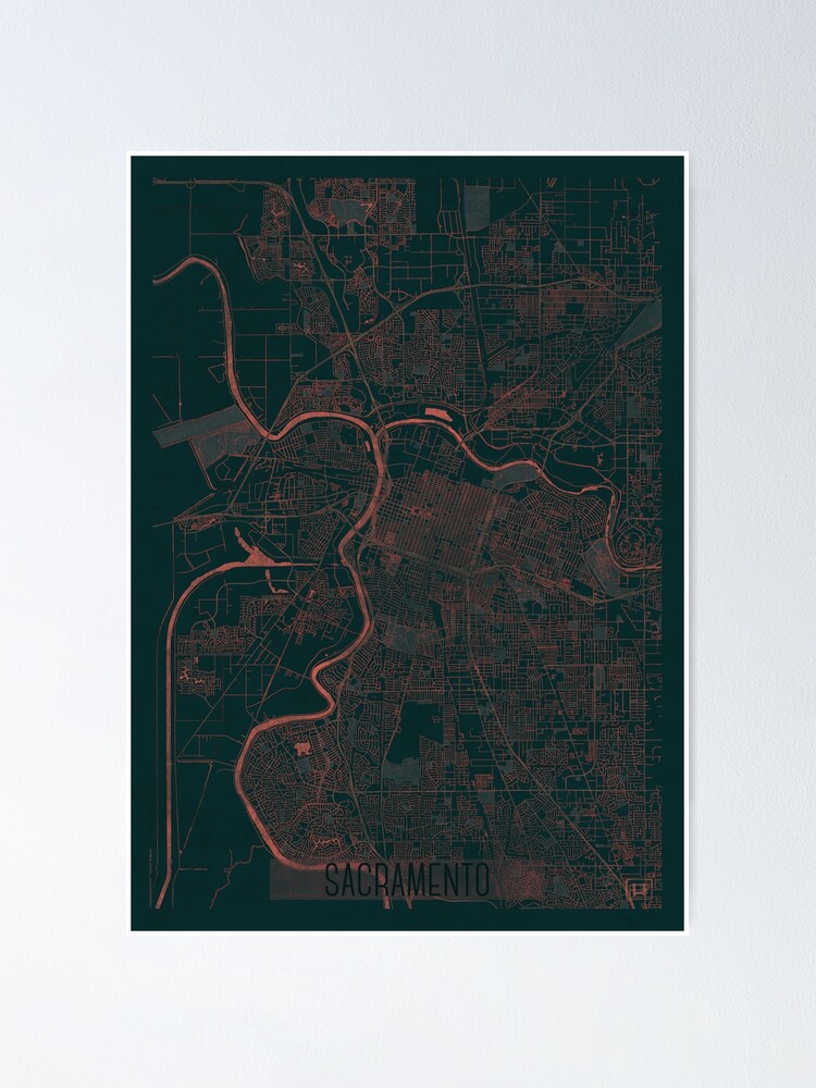 Alternate view of Sacramento Map Red Poster