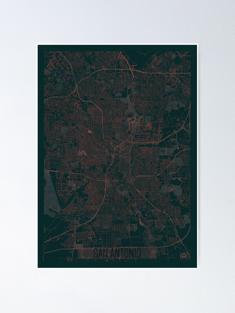 Alternate view of San Antonio Map Red Poster