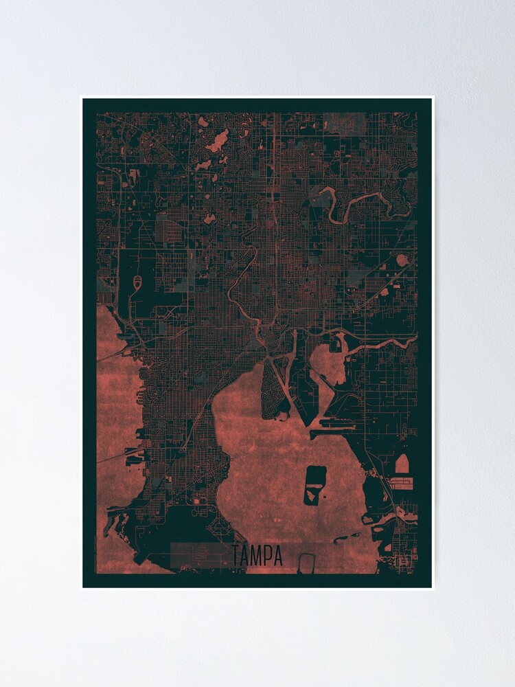 Alternate view of Tampa Map Red Poster