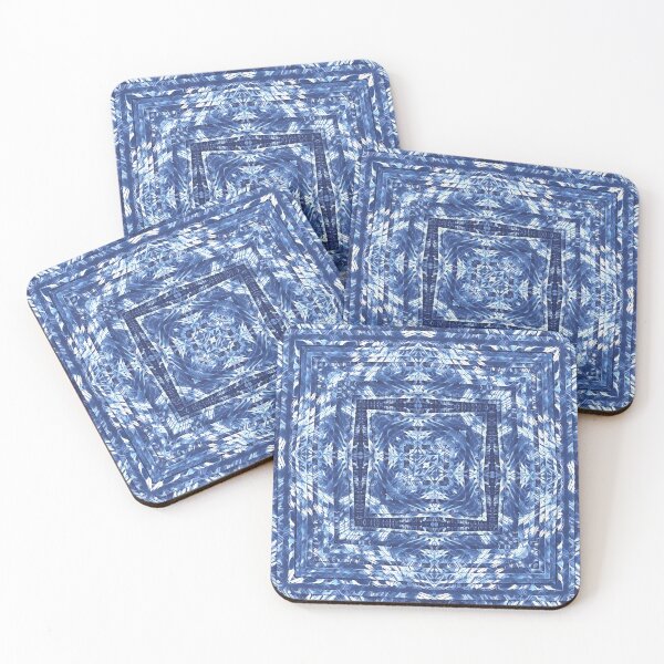 Item preview, geometric square composition pattern and design hexagonal kaleidoscopic style in shades of BLUE designed and sold by mister-john.