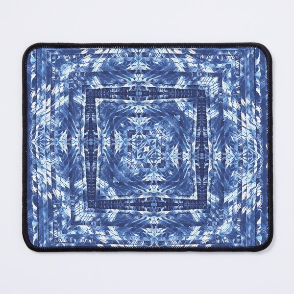 Item preview, geometric square composition pattern and design hexagonal kaleidoscopic style in shades of BLUE designed and sold by mister-john.