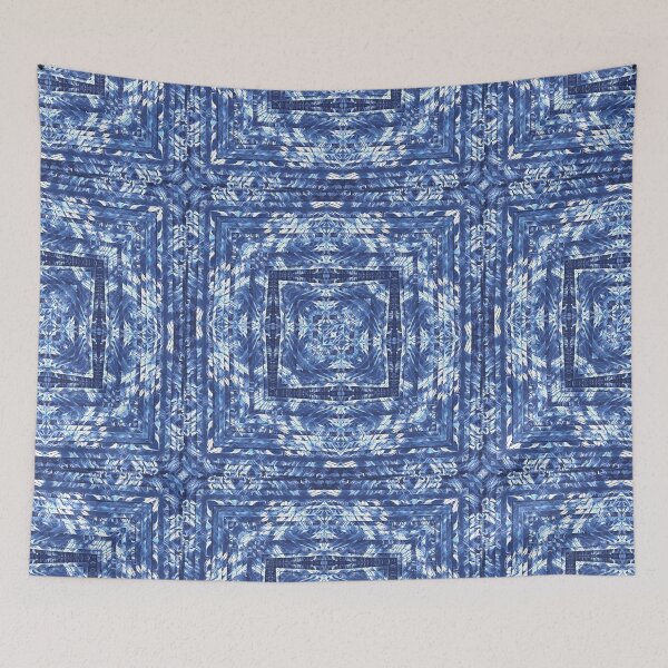 Item preview, geometric square composition pattern and design hexagonal kaleidoscopic style in shades of BLUE designed and sold by mister-john.