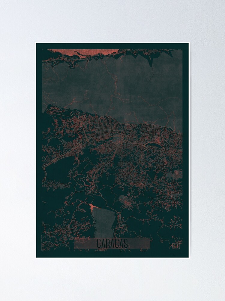 Alternate view of Caracas Map Red Poster