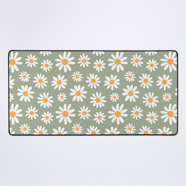 Spring daisies floral retro pattern on sage green Desk Mat