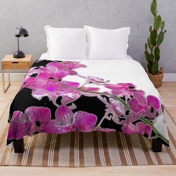 Item preview, PURPLE ORCHIDS FLOWER PATTERN BLACK-WHITE ART designed and sold by sharlesart.