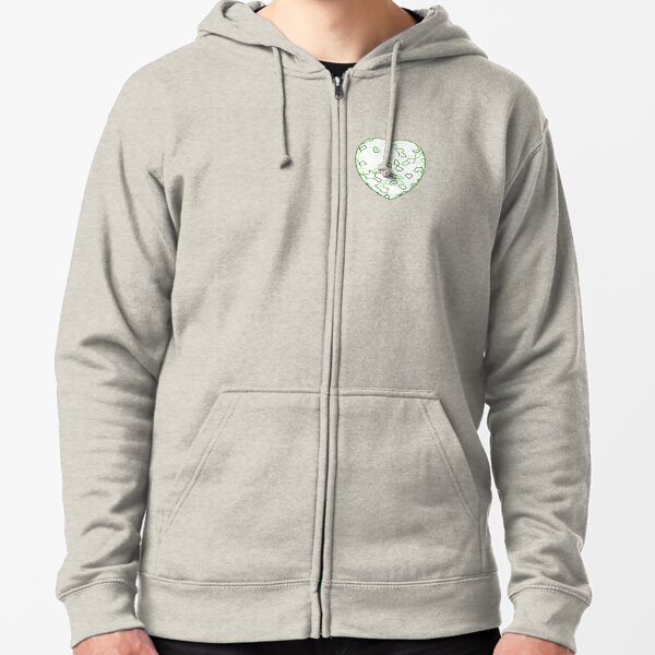 Stylised Green & White Heart Zipped Hoodie