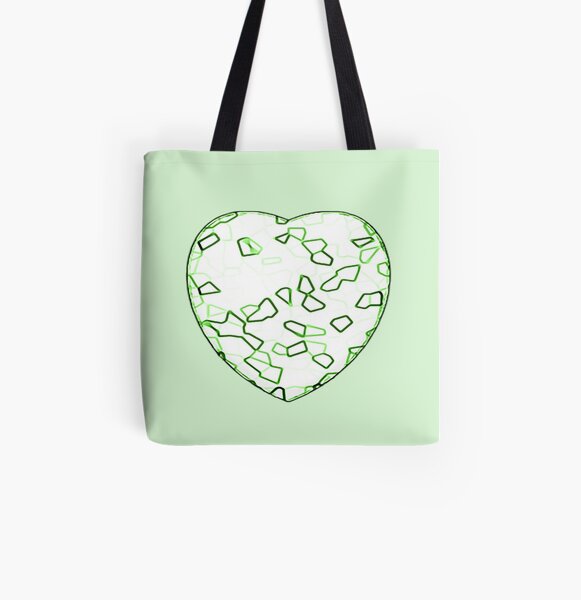 Stylised Green & White Heart All Over Print Tote Bag