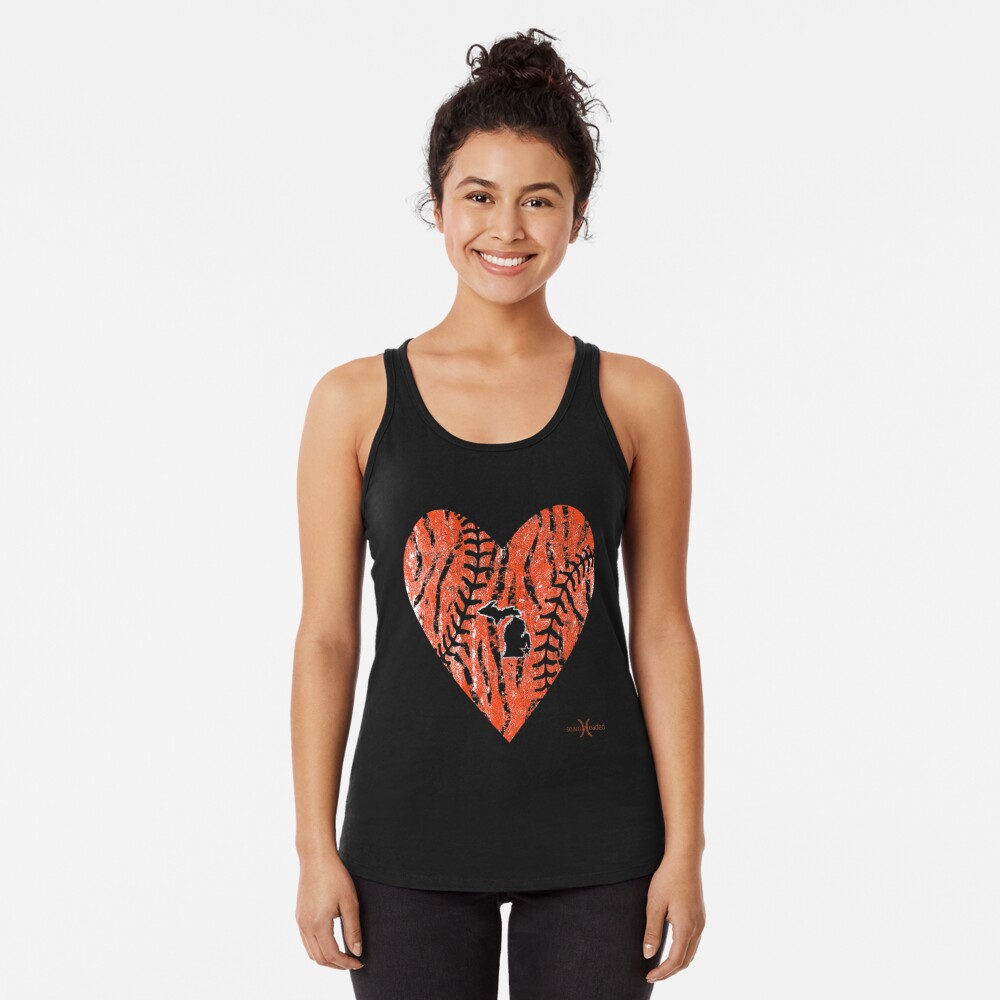 Womens Vintage Detroit Baseball Heart with Tiger Stripes Tank Top