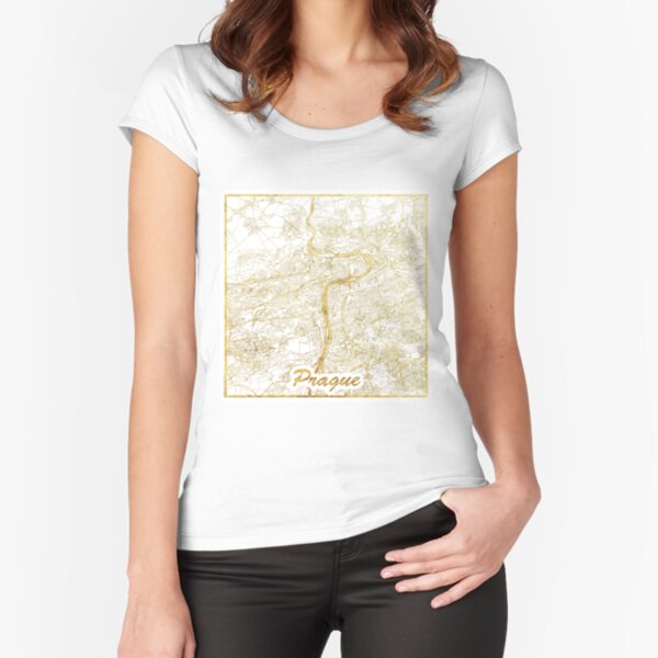 Prague Map Gold Fitted Scoop T-Shirt