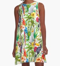 Tropical Parrot, Cockatoo and Toucan Rainforest A-Line Dress