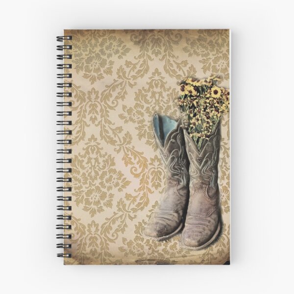 Item preview, primitive Wildflower brown damask western country cowboy boots designed and sold by LEILA ART SPACE.