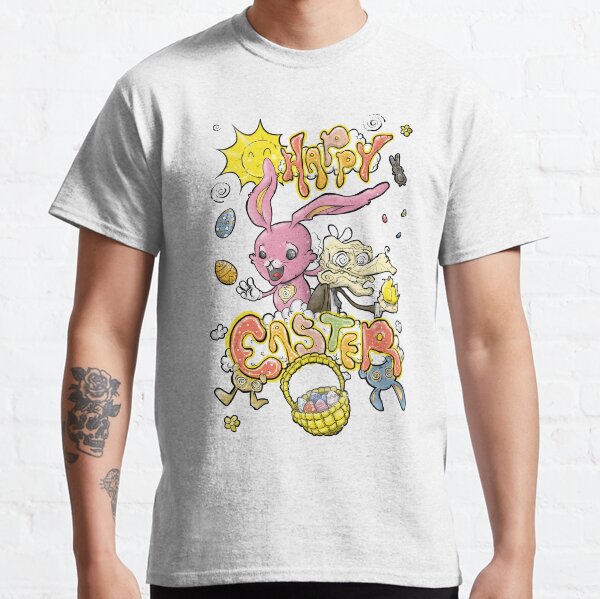 HAPPY EASTER with Cartoony Old Man Joe & the CUTEST Easter Bunny EVER Hand Drawn One of a Kind Art Classic T-Shirt