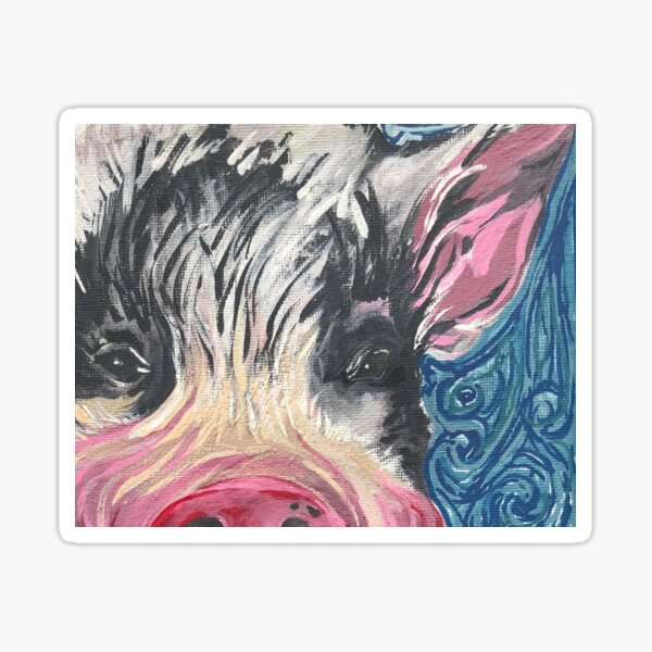 Big Happy Piggie on Swirl Blue Background Sticker