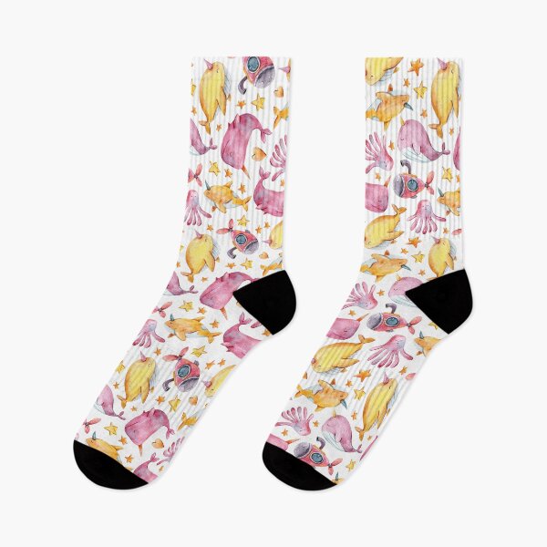 Item preview, Watercolor pink and yellow whale print, kids summer illustration designed and sold by tiana-geo.