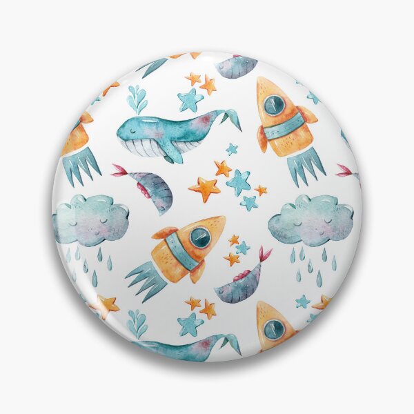Item preview, Watercolor blue whale ans sky rocket print, kids summer illustration designed and sold by tiana-geo.