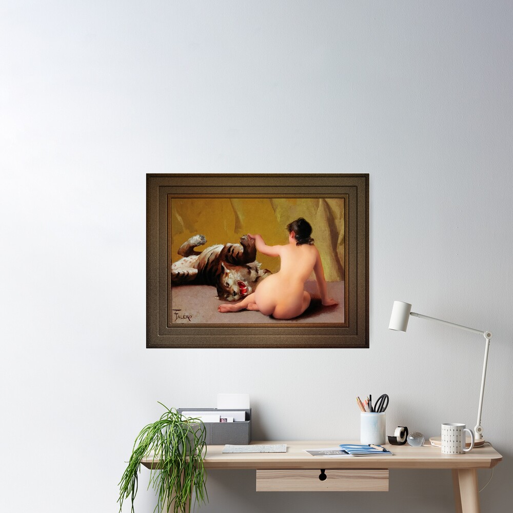 Photo Restoration Of Playing With The Tiger by Luis Ricardo Falero Classical Fine Art Xzendor7 Old Masters Reproductions Poster
